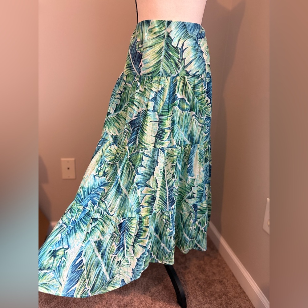 NWT Chaps Blue Tropical Maxi Skirt - Picture 2 of 4